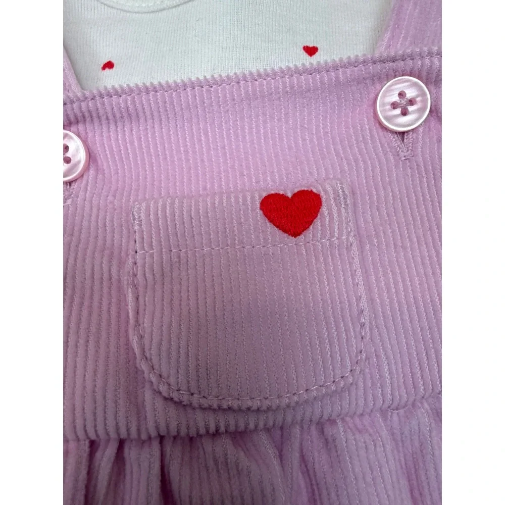 Carter's Baby Girls Corduroy‎ 3-Piece Heart Print Long Sleeve Dress Set Newborn - Picture 4 of 8